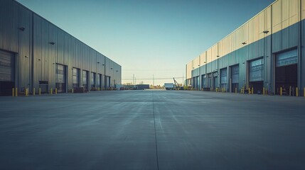 Construction Equipment Positioned in Front of New Warehouse Facilities