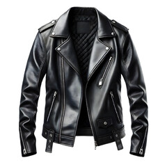 High-Quality Black Leather Jacket with Natural Folds and Open Front Display – Perfect for Product Listings