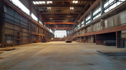 Expansive Concrete Floor Inside Large Factory with High Ceilings