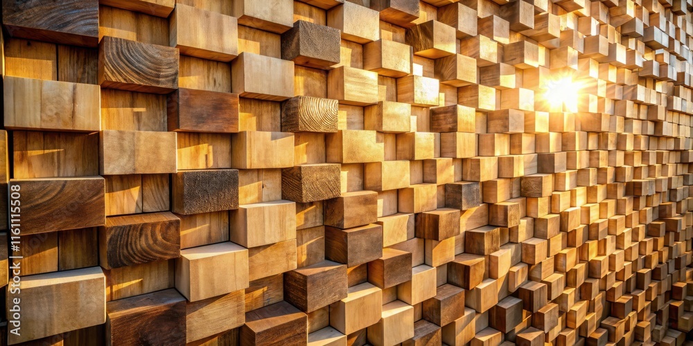 Poster a warm glow illuminates the intricate pattern of stacked wooden blocks, creating a captivating inter