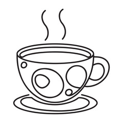 Coffee cup outline. Continuous line drawing with cup of coffee and coffee beans. Breakfast outline illustration. Line art for cafe