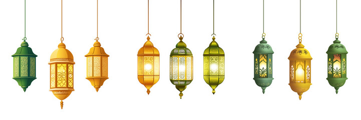 Obraz premium set of a Ramadan lanterns hanging isolated on a transparent background