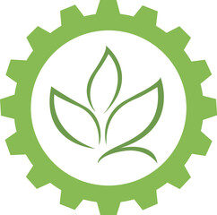 green tree inside gear, vector logo icon