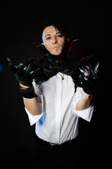 Rock musician poses in the studio.