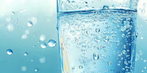 Sparkling Water Bubbles in Glass Refreshing Drink