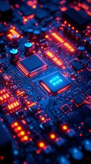 Glowing Circuit Board Close-Up High-Tech Technology Abstract Background