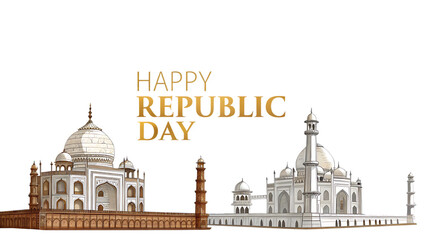 Elegant Republic Day Design with Iconic Monuments isolated on white background as transparent. PNG.AI GENERATED