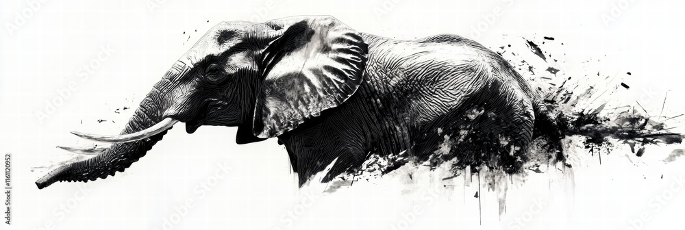 Aufkleber Elegant illustration of an elephant designed for art projects with ample copy space for text. Generative AI