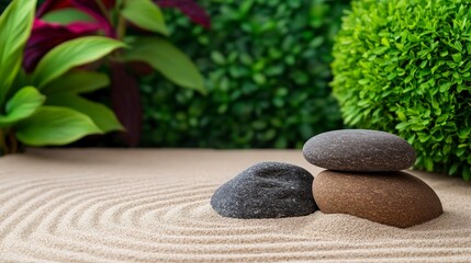Tranquil Zen Garden with Rocks and Sand Patterns for Relaxation