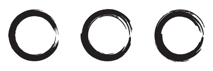 Set of black grunge paintbrush strokes. Grunge circles brush set. Black circle frames. Round line of black paint. Grunge round shapes.