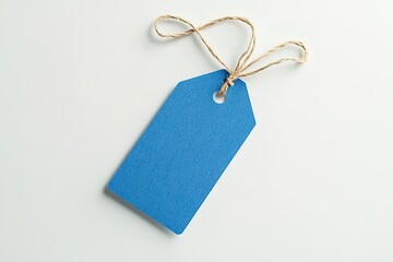 Blank blue tag with twine, ideal for adding your message or branding. Perfect for gifts, sales, or promotions.