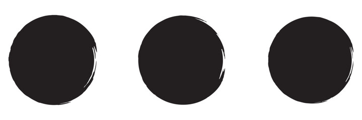 Set of grunge circle brush. Set of vector brush circles. Rough textured hand painted. Sponge stamp grungy ink blobs, splashes. Abstract watercolor illustration.