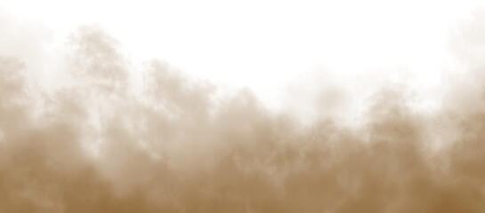 Brown dust sand soil smoke cloud particles isolated on a transparent white background. Sandstorm...
