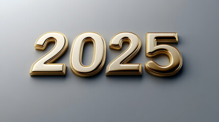 2025 smooth matte gold typography on light grey background, sleek and minimal New Year design..