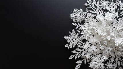 Paper Snowflakes: Intricately cut paper snowflakes. Copy Space