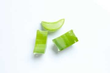 Cut aloe vera on white background
