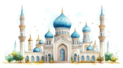 Obraz premium Majestic Watercolor Illustration of a Grand Arabian Palace