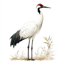 Fototapeta premium Elegant crane standing gracefully on a white background