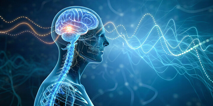 A futuristic illustration of the vagus nerve, highlighted with glowing neon colors, stands out against a dark, digital-inspired background.