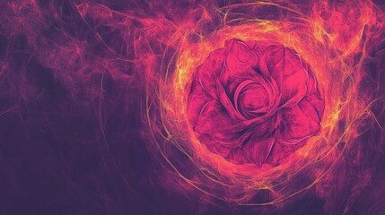 Naklejka premium Fiery rose in swirling nebula.