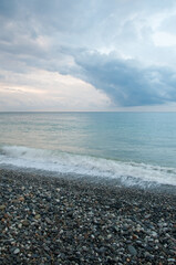 Black Sea coastline in Dagomys with dramatic skyline at sunrise, Russian Federation, Sochi
