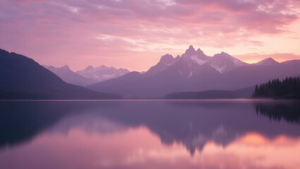 Serene Lavender Sunset, Mountain Lake Reflection Long Exposure Photography