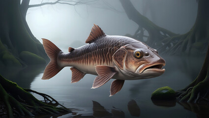 Fototapeta premium Majestic Fish in a Mystical Swampy Forest