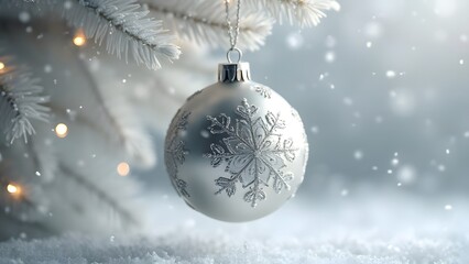 Elegant Silver Christmas Bauble with Intricate Snowflake Design, Winter Wonderland Magic