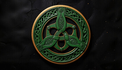 Celtic knot symbol in green on dark background