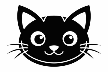 Heart with Cute Cat Head Icon - Black Silhouette ,cat domestic animal, cat face silhouette icon white background.
