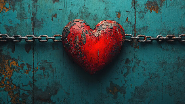 Humanitarian, A glowing heart represents hope and resilience, breaking free from chains, symbolizing emotional liberation and strength in adversity.