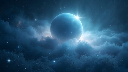 Fototapeta premium Ethereal Celestial Sphere, Illuminated Galaxy in Dark Blue Void, Starry Night, Cosmic Nebula, Dreamlike Space Art