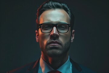 Fototapeta premium Close Up Portrait of a Business Man Against a Black Studio Background