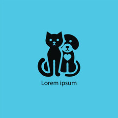 A simple, minimalist logo featuring a stylized purple cat and dog sitting closely together, 