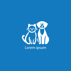 A simple, minimalist logo featuring a stylized purple cat and dog sitting closely together, 