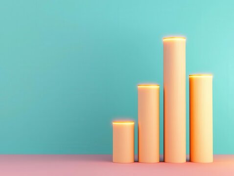 Growing bar graph with futuristic style and shining lights, 3D illustration