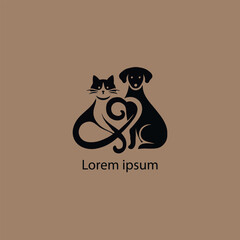 A simple, minimalist logo featuring a stylized purple cat and dog sitting closely together, 