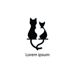 A simple, minimalist logo featuring a stylized purple cat and dog sitting closely together, 