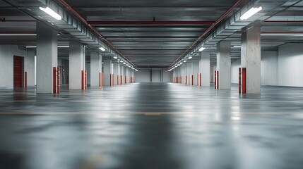 Naklejka premium Empty Concrete Garage with High Ceilings and Clean Floor Space
