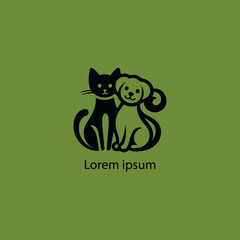 A simple, minimalist logo featuring a stylized purple cat and dog sitting closely together, 