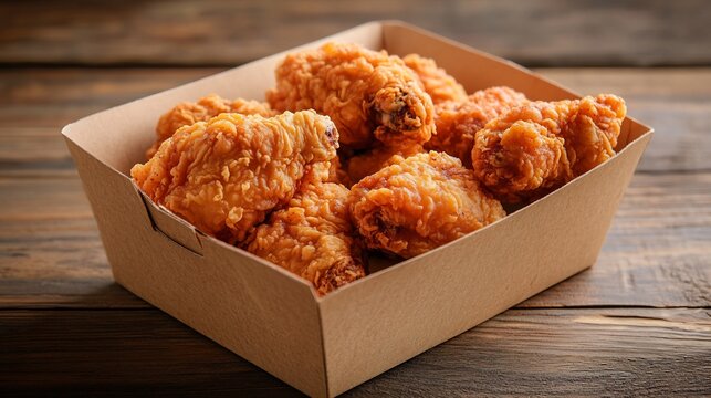 Delicious Crispy Fried Chicken Wings in a Cardboard Box