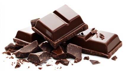 Dark Chocolate Bars Broken Pieces White Background Delicious Treat