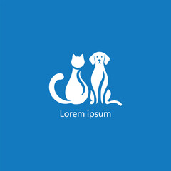 A simple, minimalist logo featuring a stylized purple cat and dog sitting closely together, 