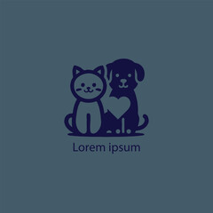A simple, minimalist logo featuring a stylized purple cat and dog sitting closely together, 