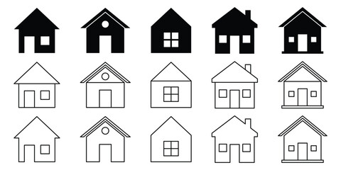 Home button icons set. Home page icon set. Simple house symbols. Building icon set. Vector illustration. EPS 10