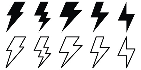Flash thunder power icon. Black flash lightning icon. Electric symbols. Bolt lightning flash icons. Energy and thunder lightning bolt silhouette on white background.