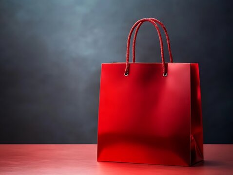 red shopping bag with empty space, pich buzz studio background, sale and discount concept photo for christmas new year season