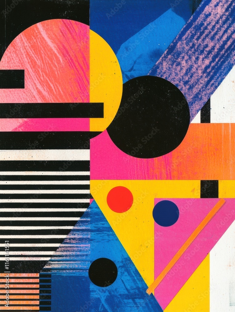 Leinwandbilder explore vibrant abstract retro risograph design with playful shapes and bold colors for creative pro