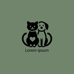 A simple, minimalist logo featuring a stylized purple cat and dog sitting closely together, 