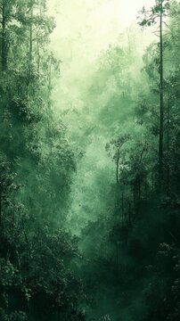 Enigmatic Green Forest Mystical Fog in a Lush Canopy